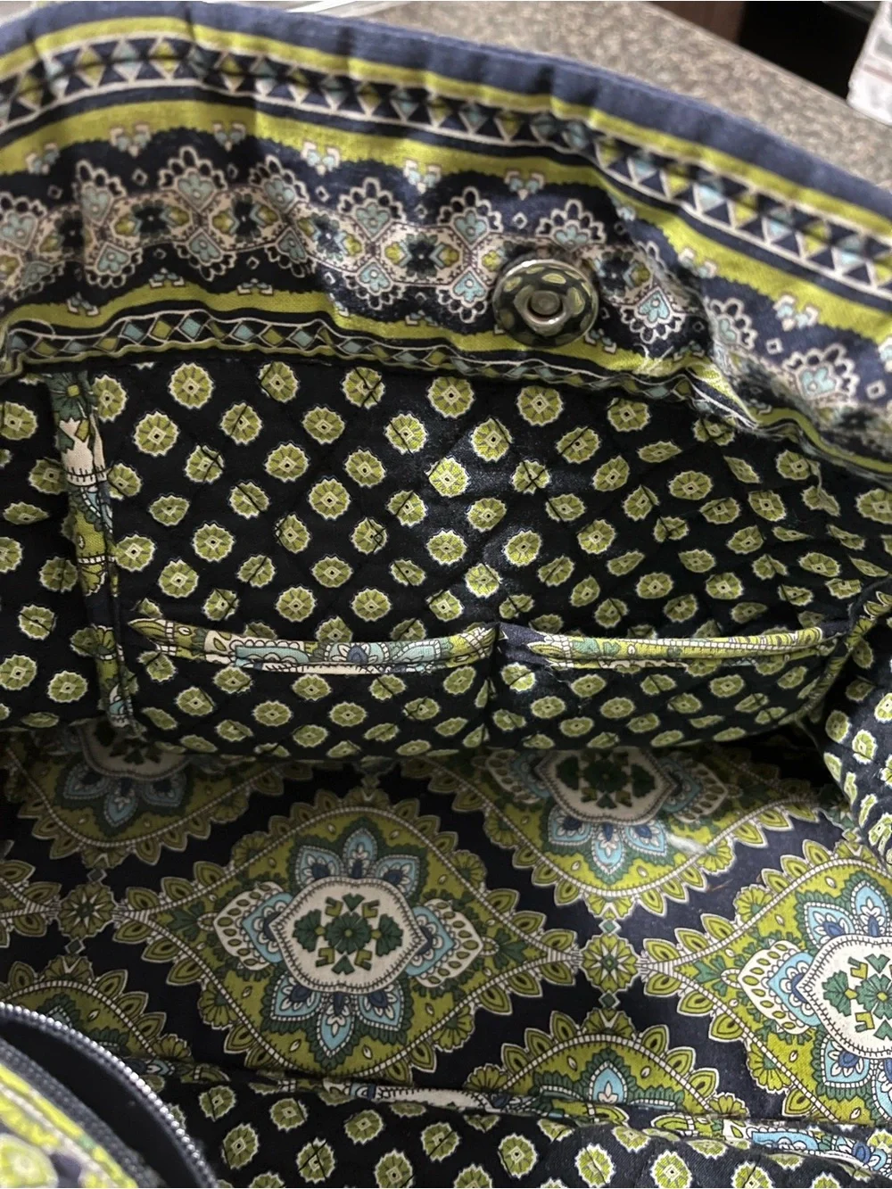 Vera Bradley Navy and Lime Green Quilted Tote